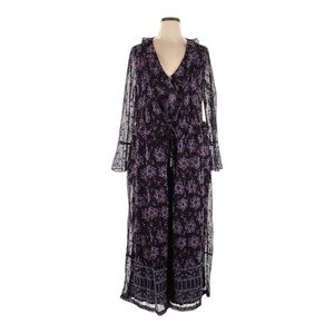 Free People Anna Sui Cassiel Jumpsuit XL Black Floral Wide Leg Bell Sleeve NWOT